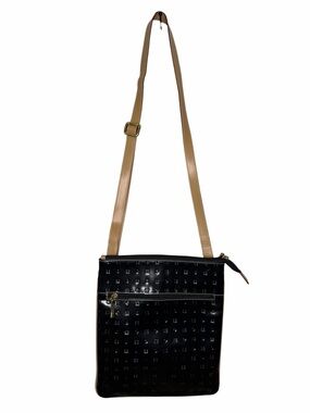 ARCADIA Patent Leather Invece Crossbody Bag Black & Tan Monogram Made in Italy